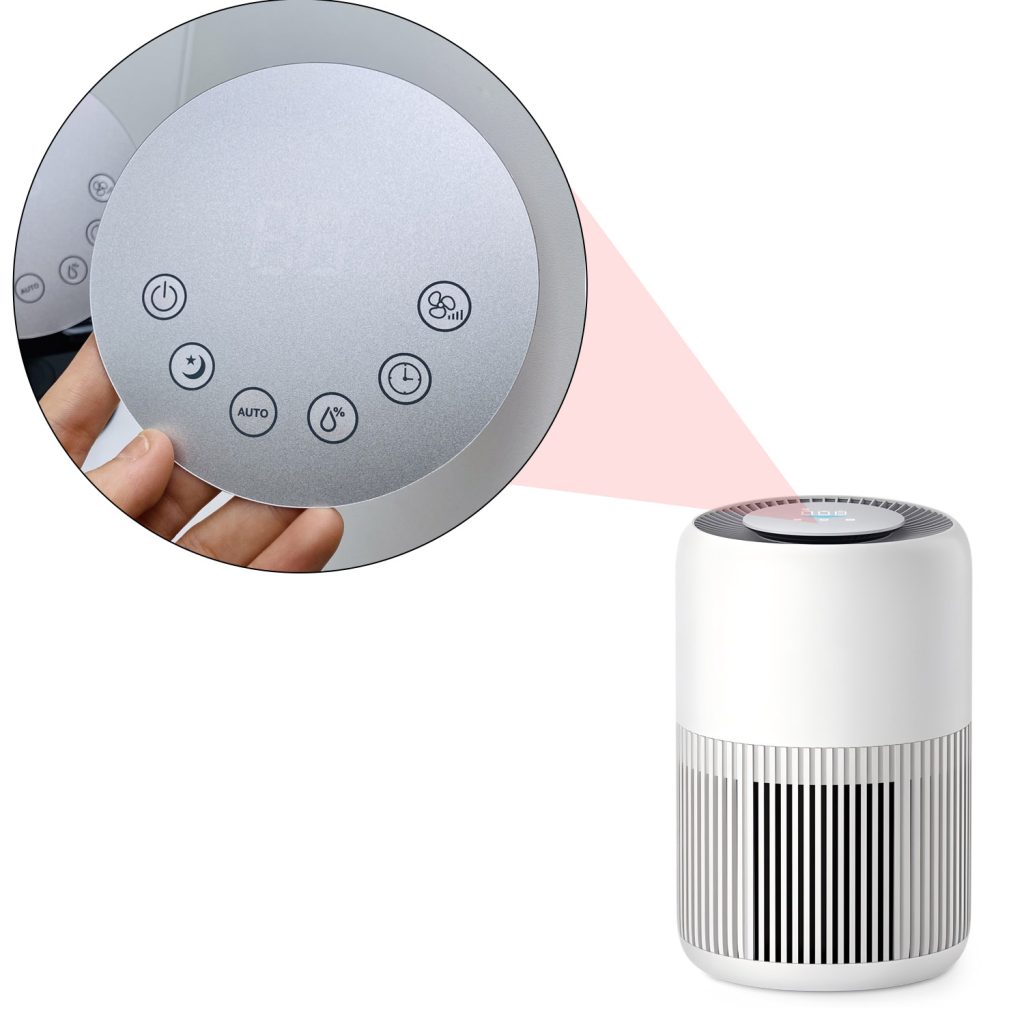 Custom capacitive touch graphic overlay for smart air purifier control panel by Bx-Panel