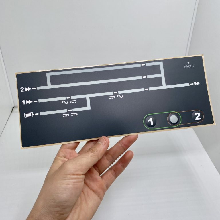 Custom dark electronic equipment overlay with printed numbers